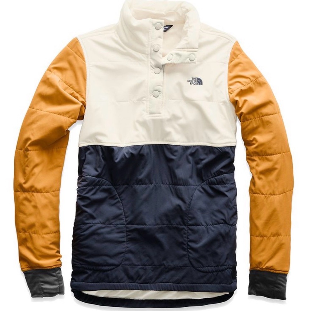 The North Face Colorblock Snap Pullover — Cream, Navy & Mustard